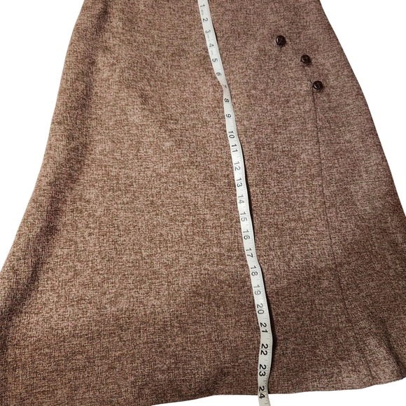 TENSION Brown Tweed A-Line Midi Skirt Decorative Buttons Size 6 - Picture 6 of 6
